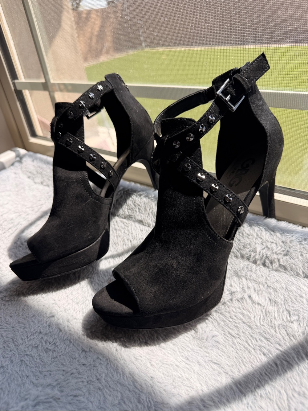 Guess Black Studded Platform High Heel Sandals
